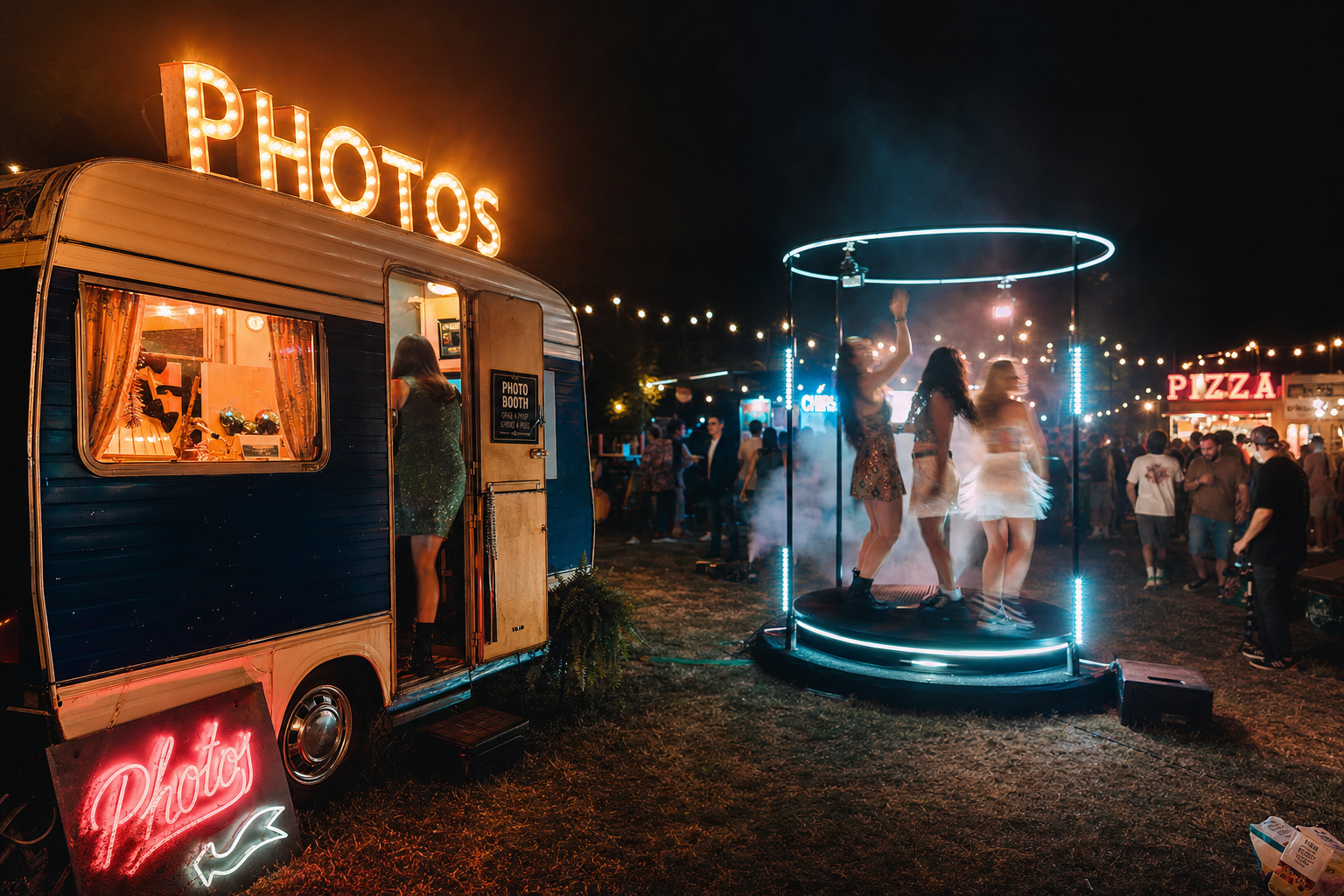 Festival bezoekers gebruiken een photobooth